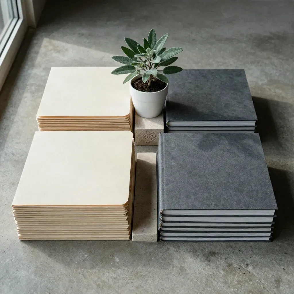 Two legal formation folder stacks divided by stone with a small plant on concrete.